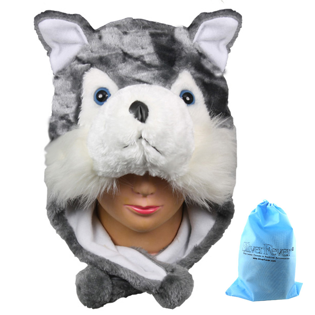 Silver Fever® Plush Soft Animal Beanie Ski Hat Huskey