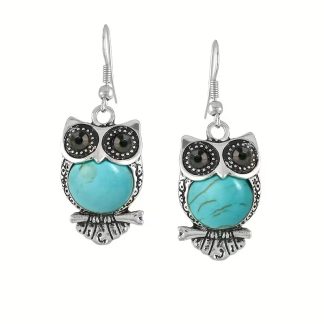 Turquoise Owl Black Crystal Eyes Fashion Drop Earrings
