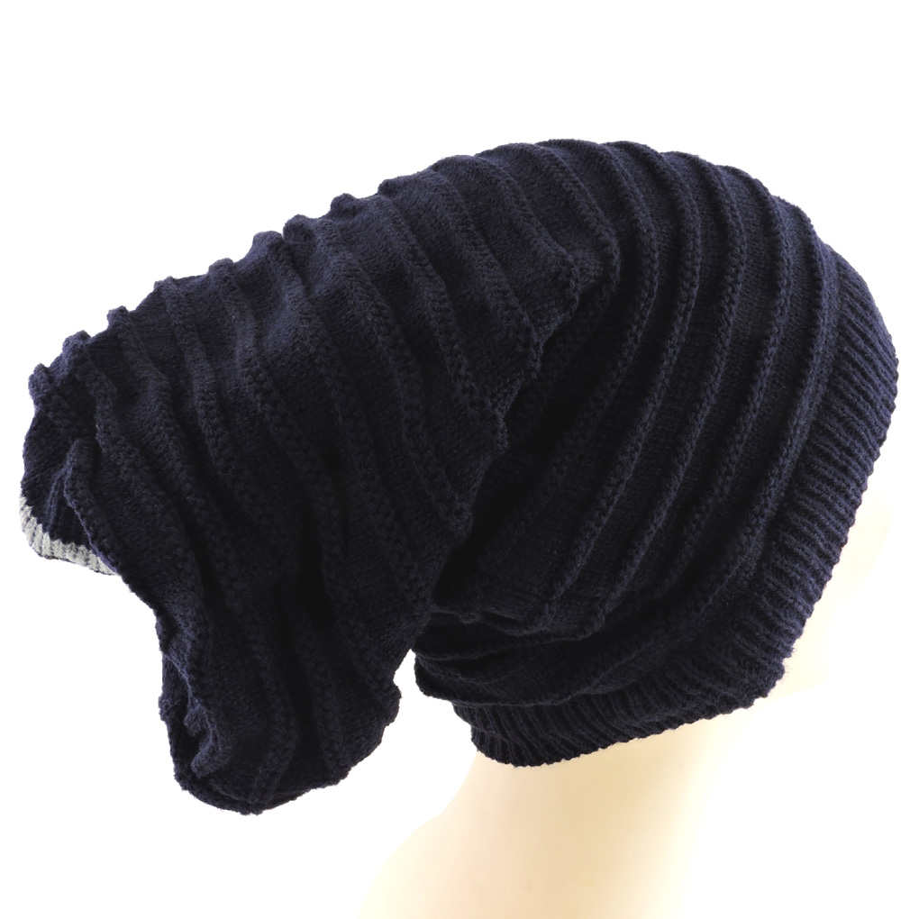 Silver Fever® Women Knitted Winter Hat Cup Ski Outdoor Sport Fashion Binnie Skullies Navy Reversible Ribbed