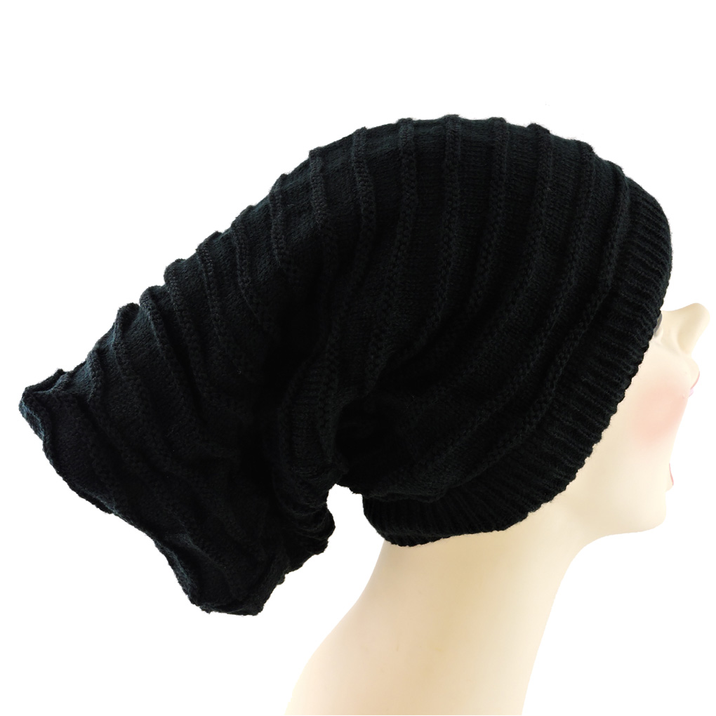 Silver Fever® Women Knitted Winter Hat Cup Ski Outdoor Sport Fashion Binnie Skullies Black Reversible Ribbed