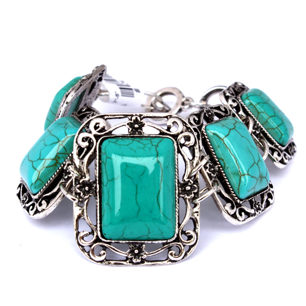 Silver Fever Fashion Bracelet with Gemstone Filigree Square Turquoise