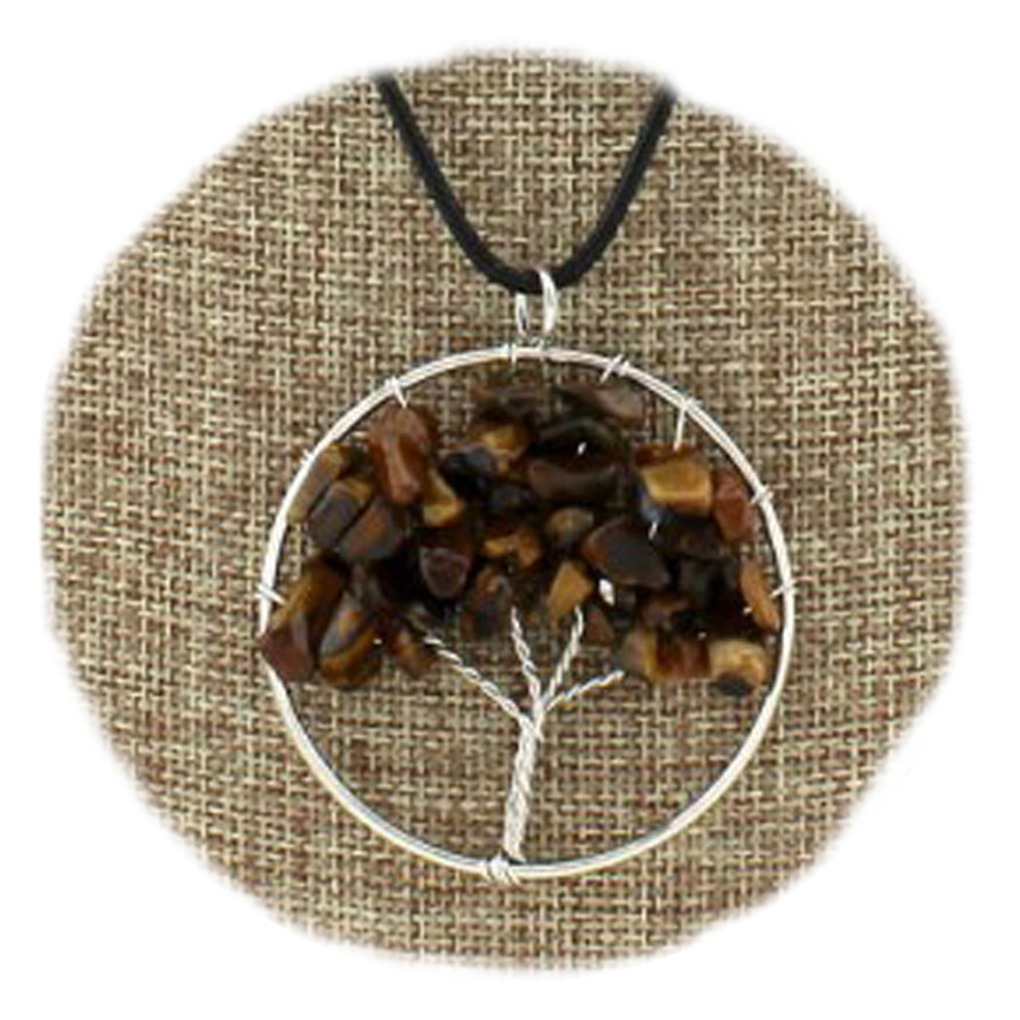 Silver Fever Fashion Gemstone Necklace Pendant on Leather Cord Or Chain Tiger Eye Family Three 18"