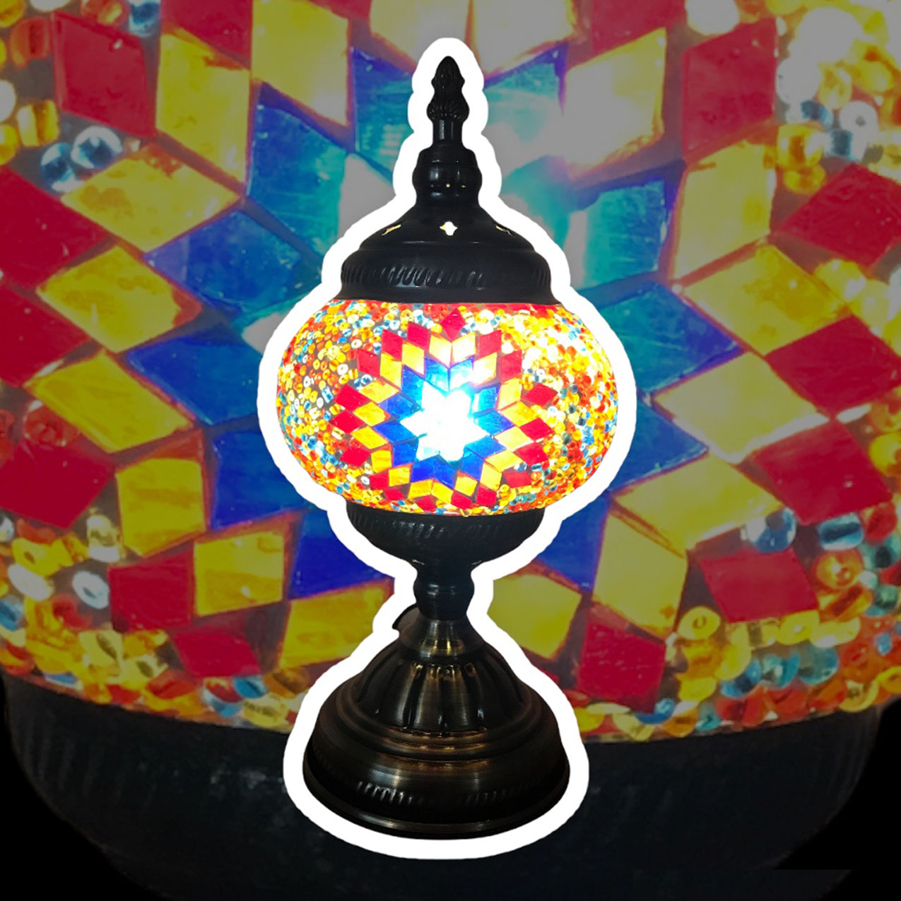 Silverfever Moroccan Lamps Mosaic Turkish Lamp -Three Tier Lanterns Colorful Handmade Glass Floor or Table with E 12 Bulbs Red Yellow Starburst, Size