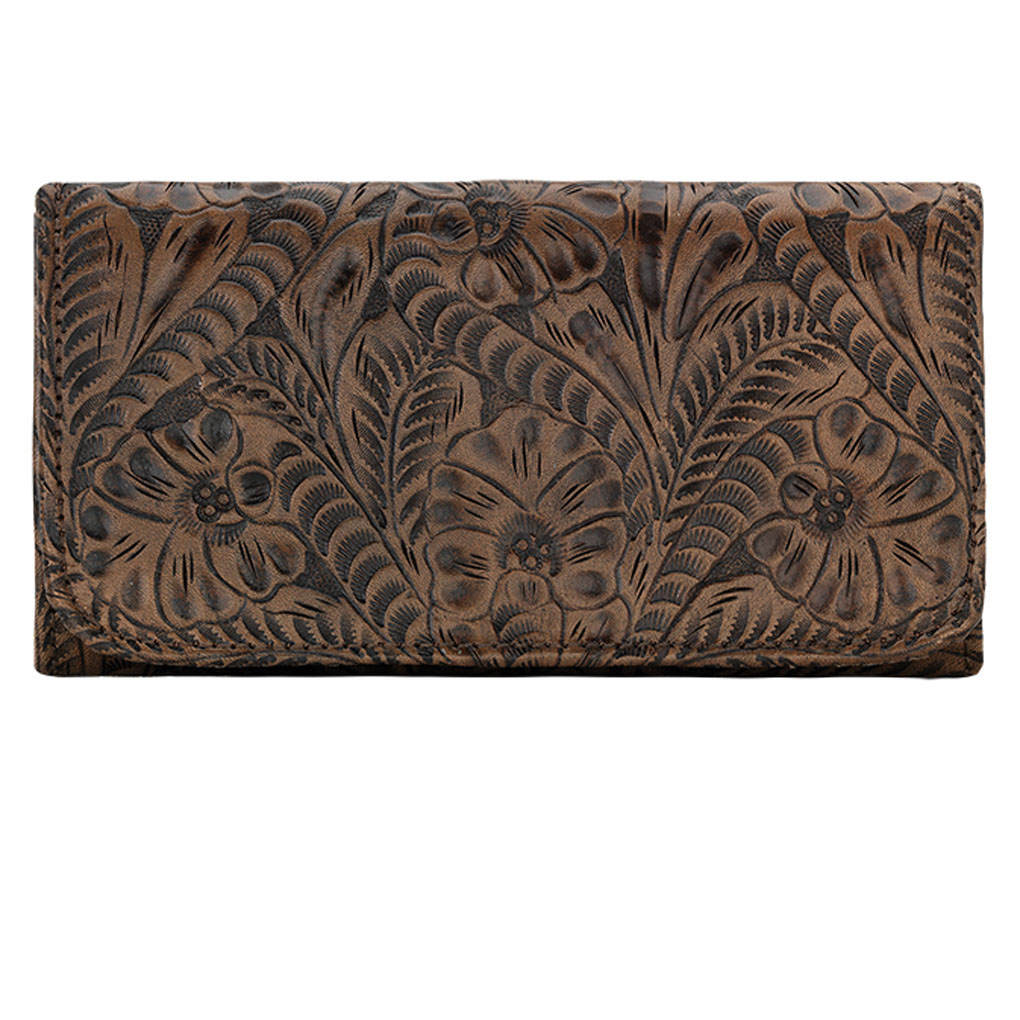American West Leather Ladies' Tri-Fold French Wallet Annie's Secret Distressed Charcoal