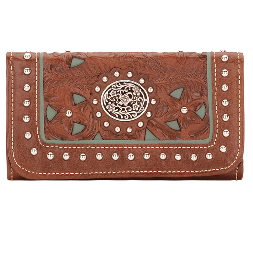 American West Leather Ladies' Tri-Fold French Wallet Lady lace