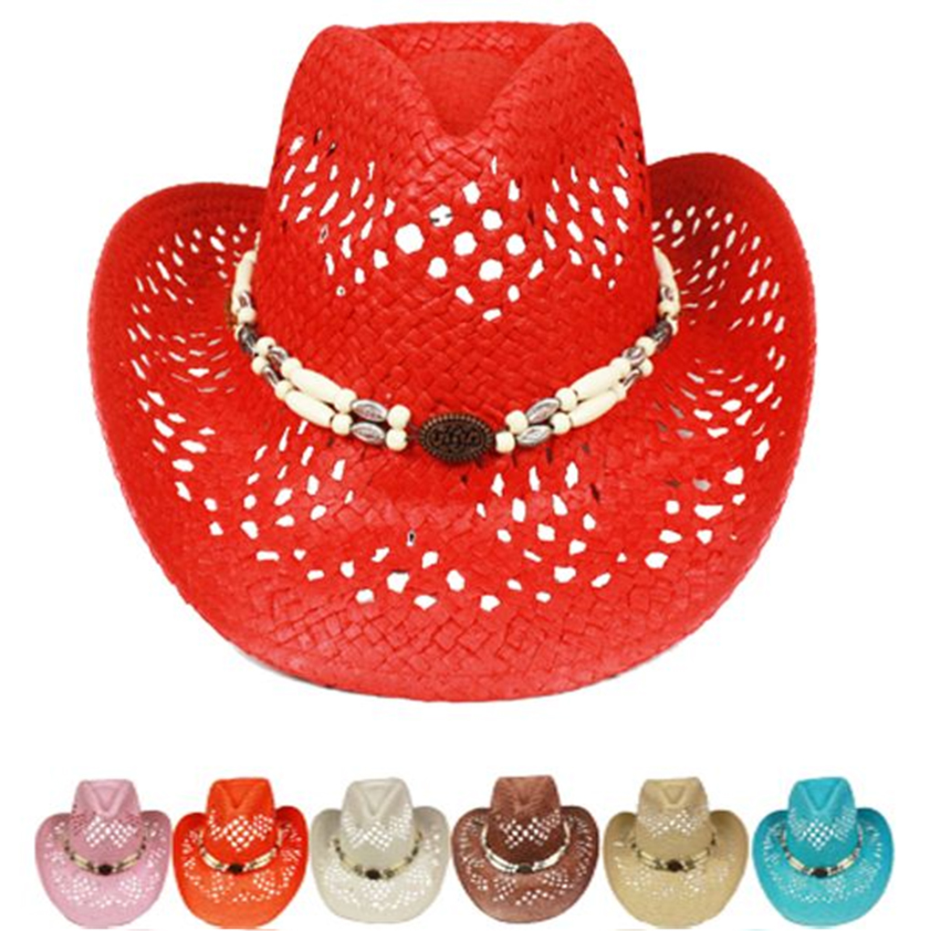 Women's Cowboy Straw Lace Hat w Wood 