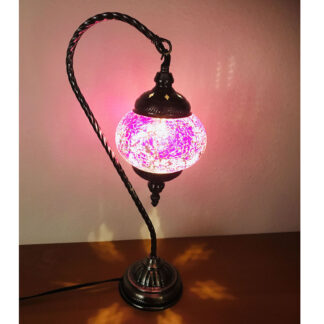 Silver Fever Handcrafted Mosaic Turkish Lamp Moroccan Glass Table Desk Bedside Light- Swan Neck Lavander