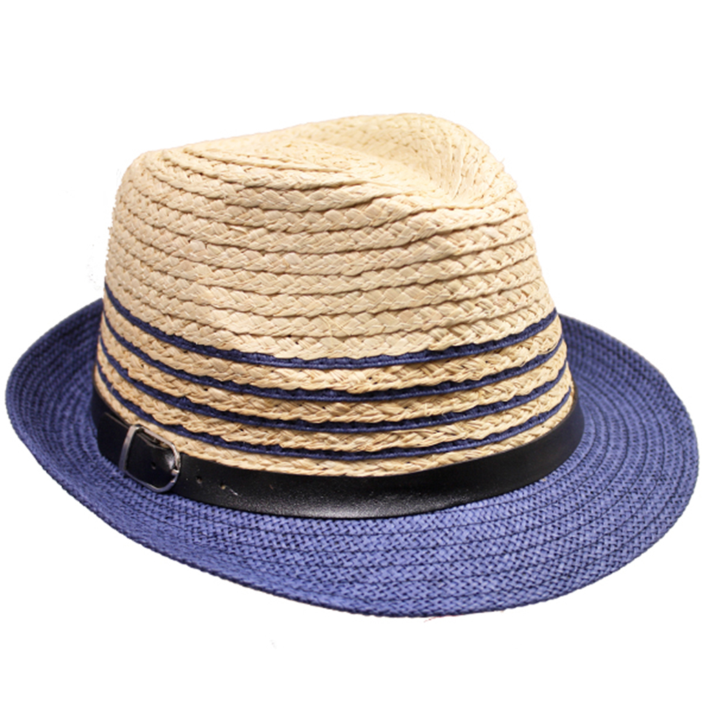 Silver Fever Stripped Panama Fedora Hat for Men or Women Navy Sand