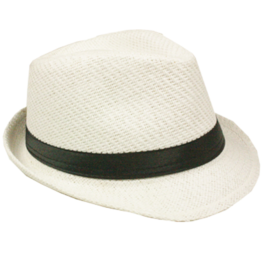 Silver Fever Stripped Panama Fedora Hat for Men or Women White black belt