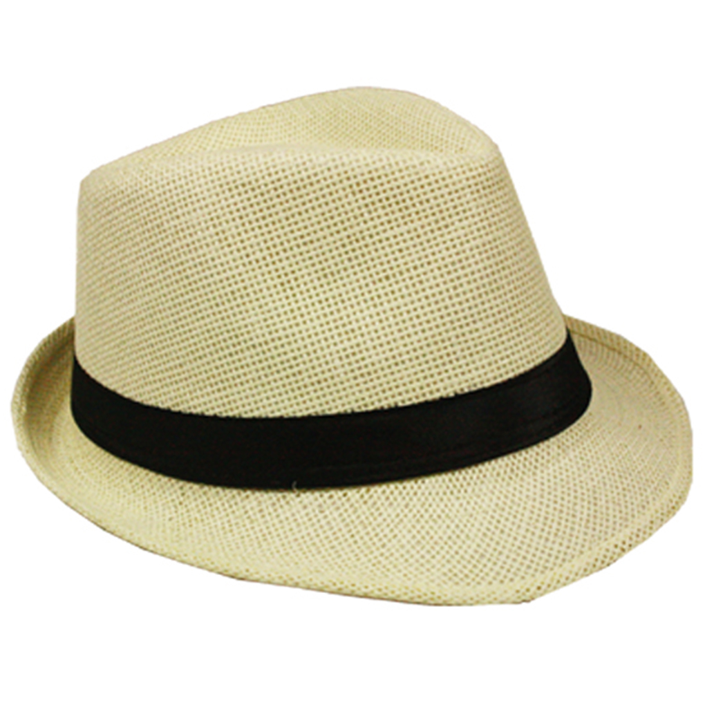 Silver Fever Stripped Panama Fedora Hat for Men or Women Beige black belt
