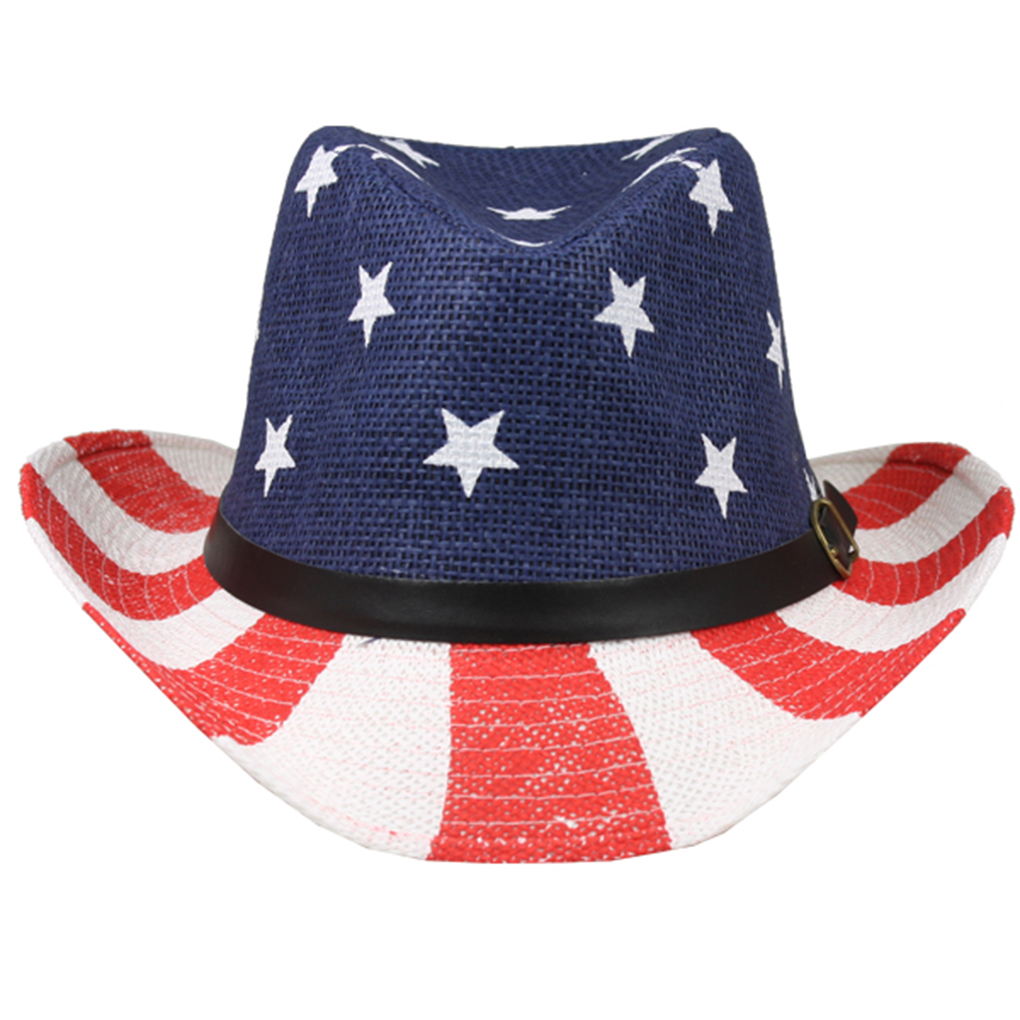 Silver Fever Ombre Woven Straw Cowboy Hat with Cut-outs,Beads, Chin Strap USA Flag, Beaded
