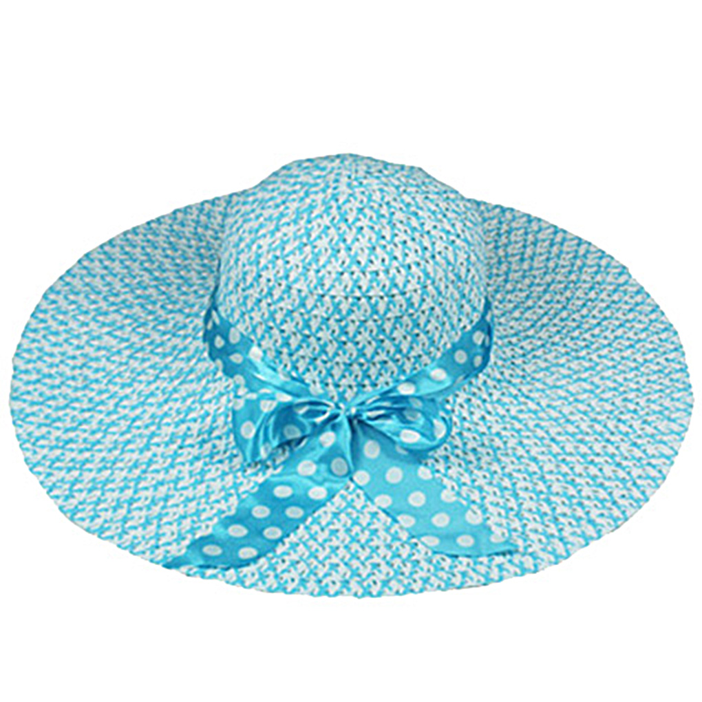 Silver Fever Women Summer Fancy Sun Hat Fits All Blue with polka dote