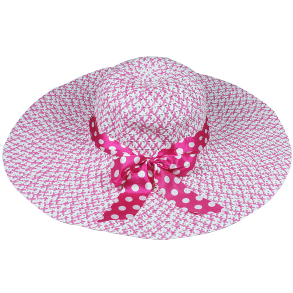 Silver Fever Women Summer Fancy Sun Hat Fits All H Pink with polka dote