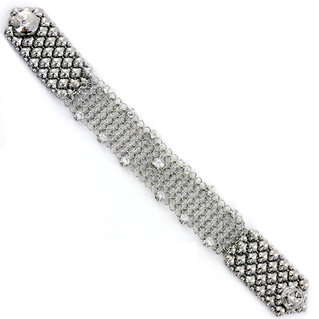 Sergio Gutierrez Liquid Metal Chain Mail Bracelet 7/8" Wide CZ Studded