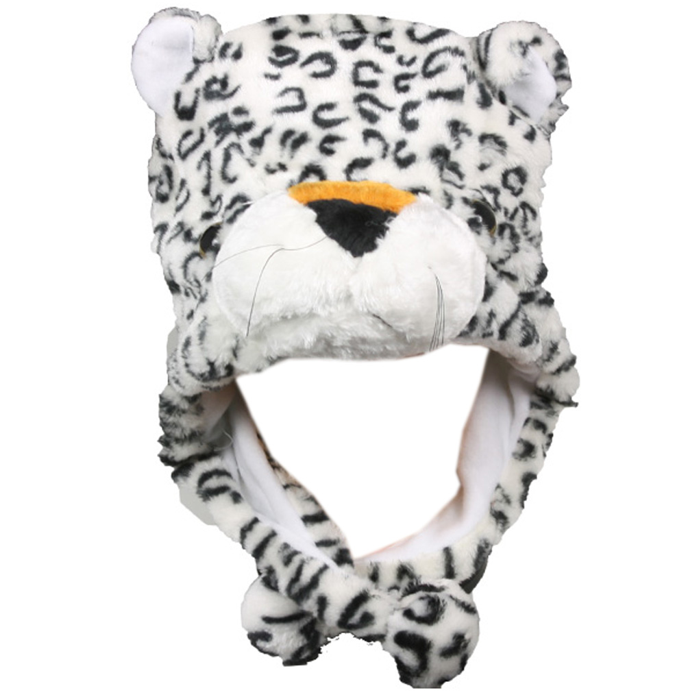 Silver Fever® Plush Soft Animal Beanie Ski Hat White Leopard