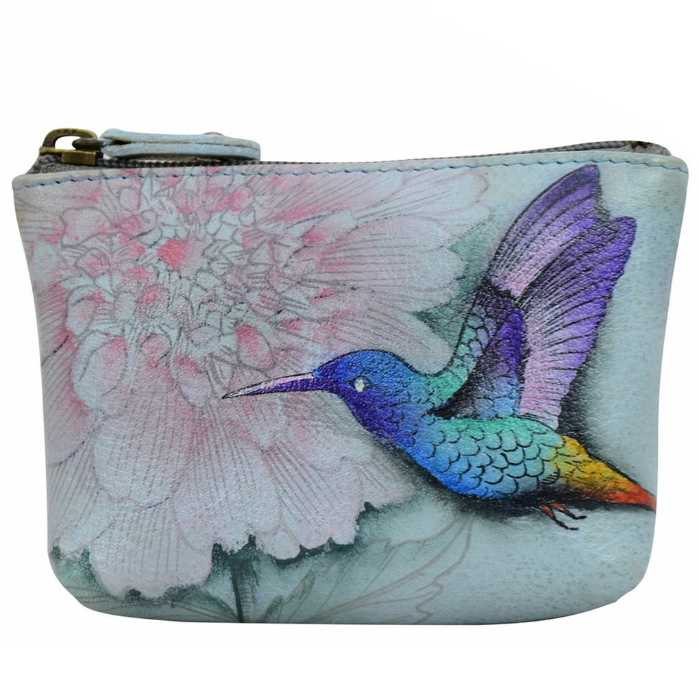 Anuschka Genuine Leather Coin Zip-Up Pouch Hand Painted Rainbow Birds