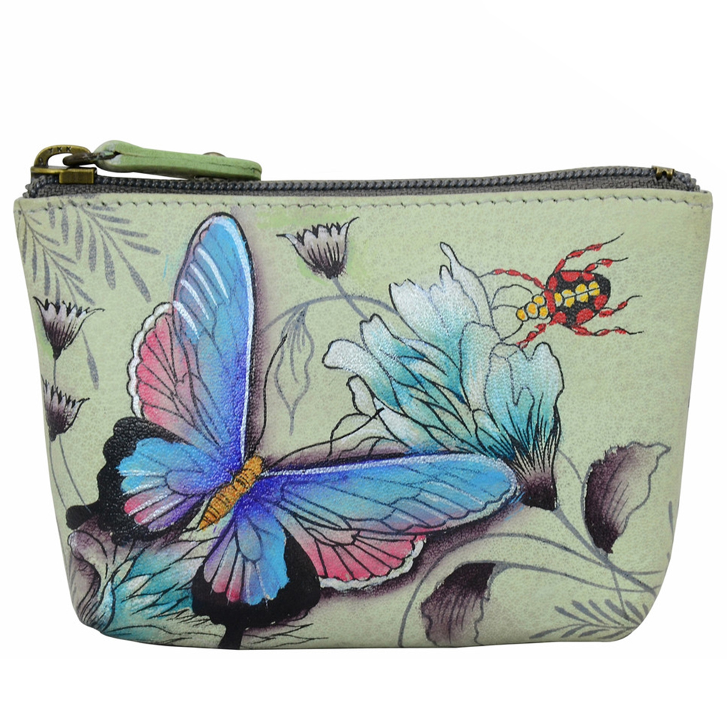 Anuschka Genuine Leather Coin Zip-Up Pouch Hand Painted Wondrous Wings