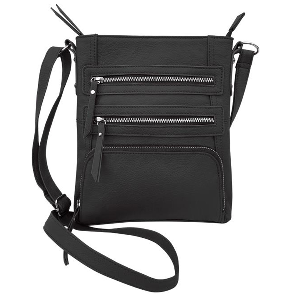 SILVERFEVER Genuine Leather 2 Zip Crossbody  Traveler Handbag Purse