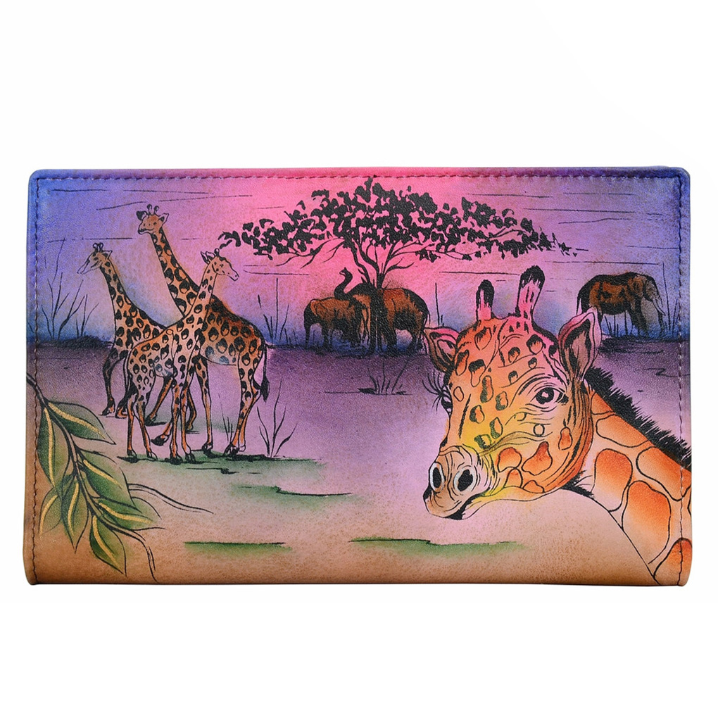 Anna by Anuschka Leather By Fold Wallet Clutch Serengeti Sunset