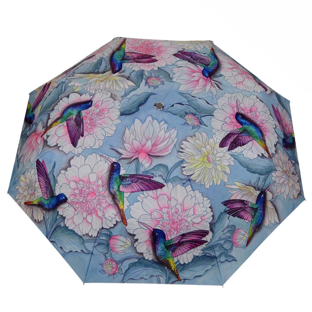 Anuschka Art Foldable Umbrella 42" Canopy Coverage Rain or Sun UV Protection Windproof Rainbow Birds