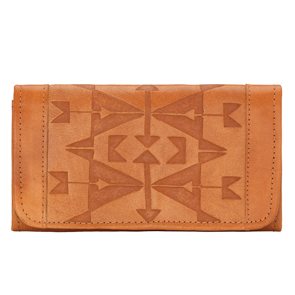 American West Leather - Tri-Fold Ladies Wallet - Tan - Crossed Arrows