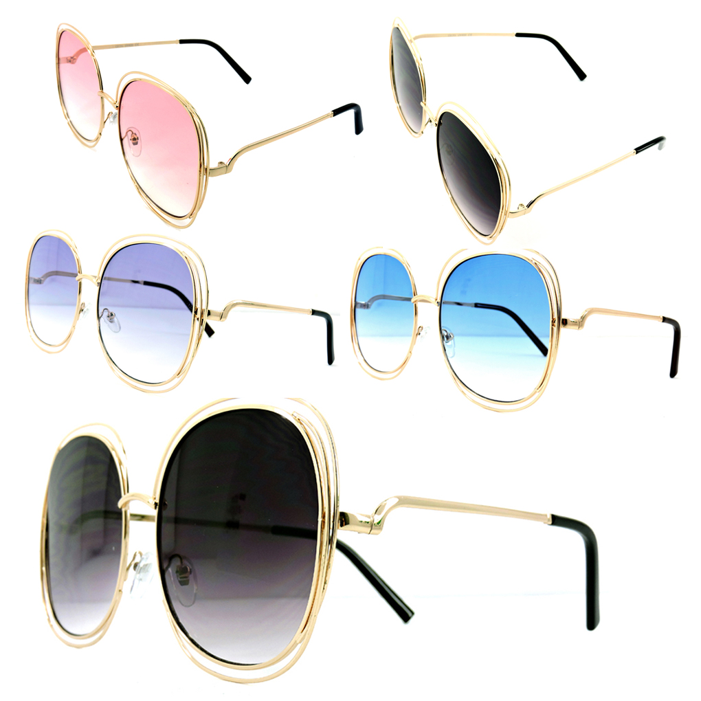 Womens Fashion Sunglasses Retro Ombre Color Lens Metal Rims UV 400 