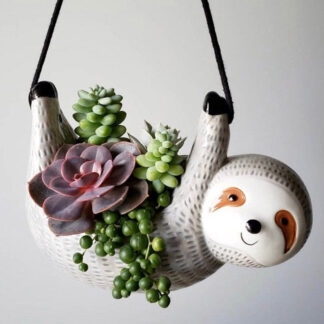 Sloth Hanging Planter Succulent Plant Pot Indoor Outdoor Grey Ceramic