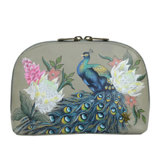 Anuschka Leather Large Cosmetic Pouch Utility Bag Regal Peackock