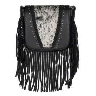 Montana West Leather Hair-On Whipstitch & Fringe Cowhide Crossbody Belt Bag Convertible