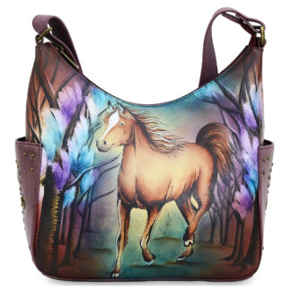 Anuschka Classic Genuine Leather Handpainted Hobo Side Pockets Free Spirit