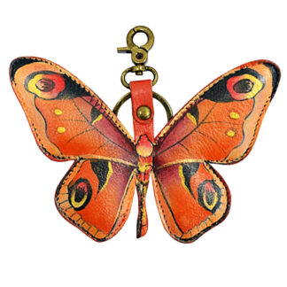 Anuschka Leather Handpainted Key Chain Purse Handbag Charm Earth Song Orange Butterfly