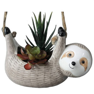Sloth Hanging Planter Succulent Plant Large Pot Indoor Outdoor Grey Ceramic