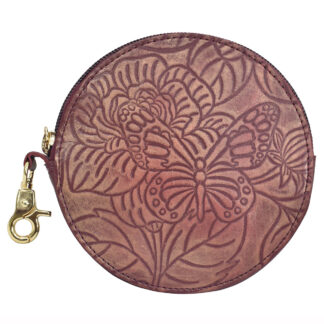 Anuschka Tooled Butterfly Wine Women's Round Coin Pouch & ID
