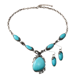 Gemstone Necklace Earring Set Free Form Turquoise