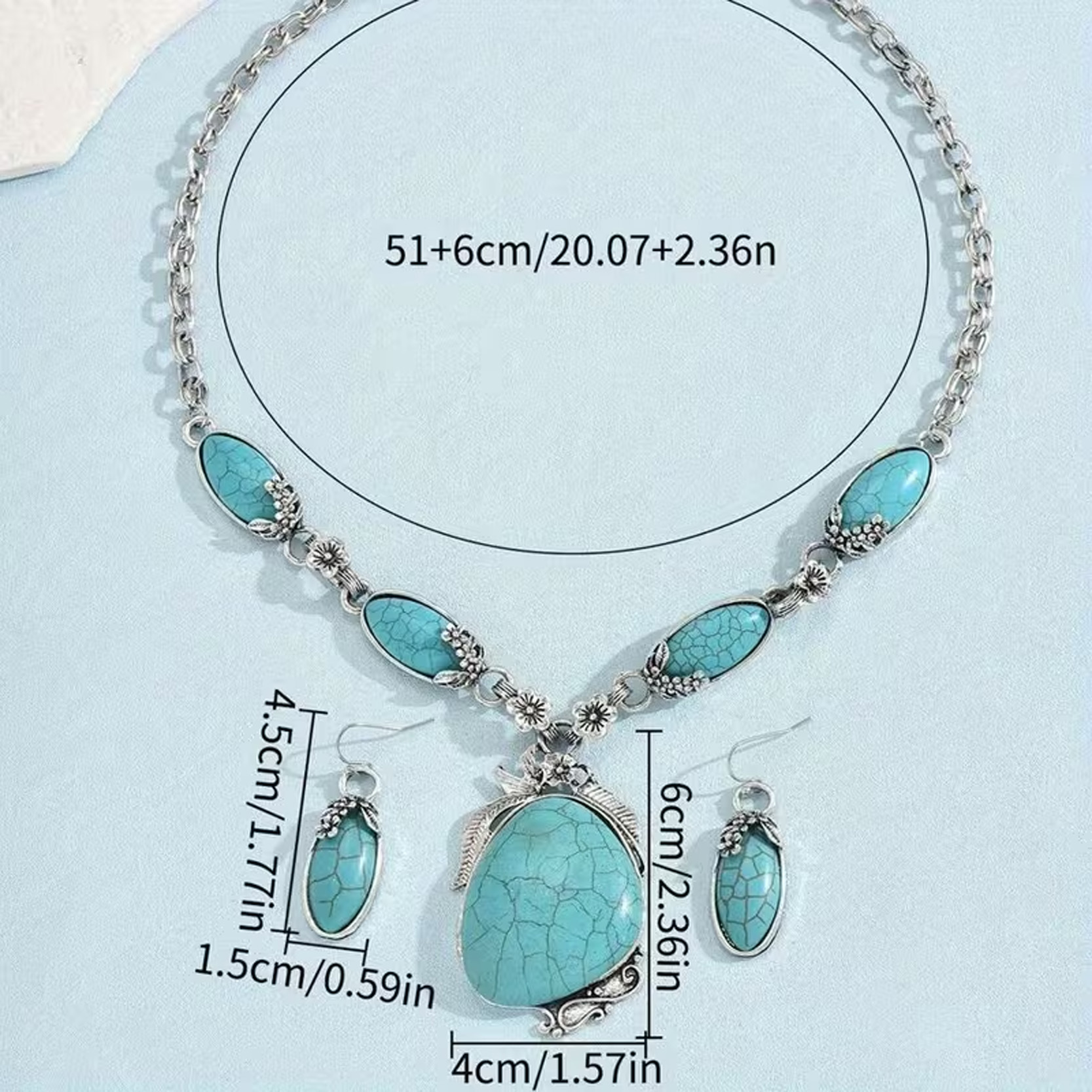 Gemstone Necklace Earring Set Free Form Turquoise - Image 2