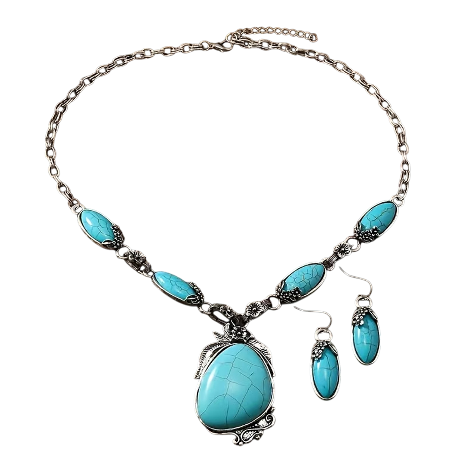 Gemstone Necklace Earring Set Free Form Turquoise