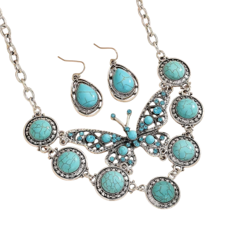 Gemstone Necklace Earring Set Butterfly Turquoise